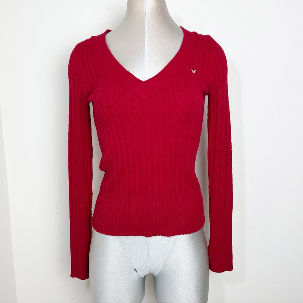 American Eagle Outfitters Vintage 90s Y2K Fitted Knit Sweater Size Small Red